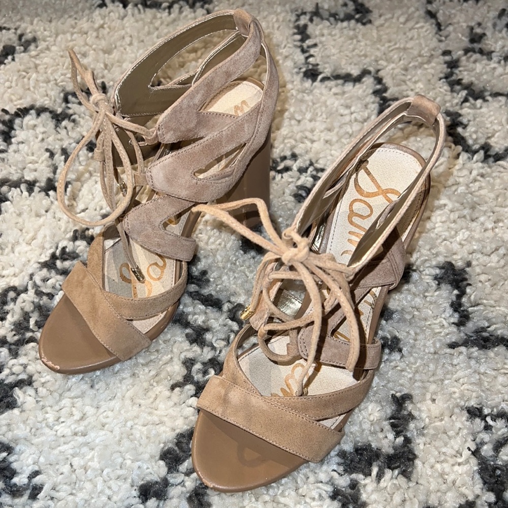 Sam Edelman Nude Suede 'Yardley' Lace-Up Sandals Size 7.5
